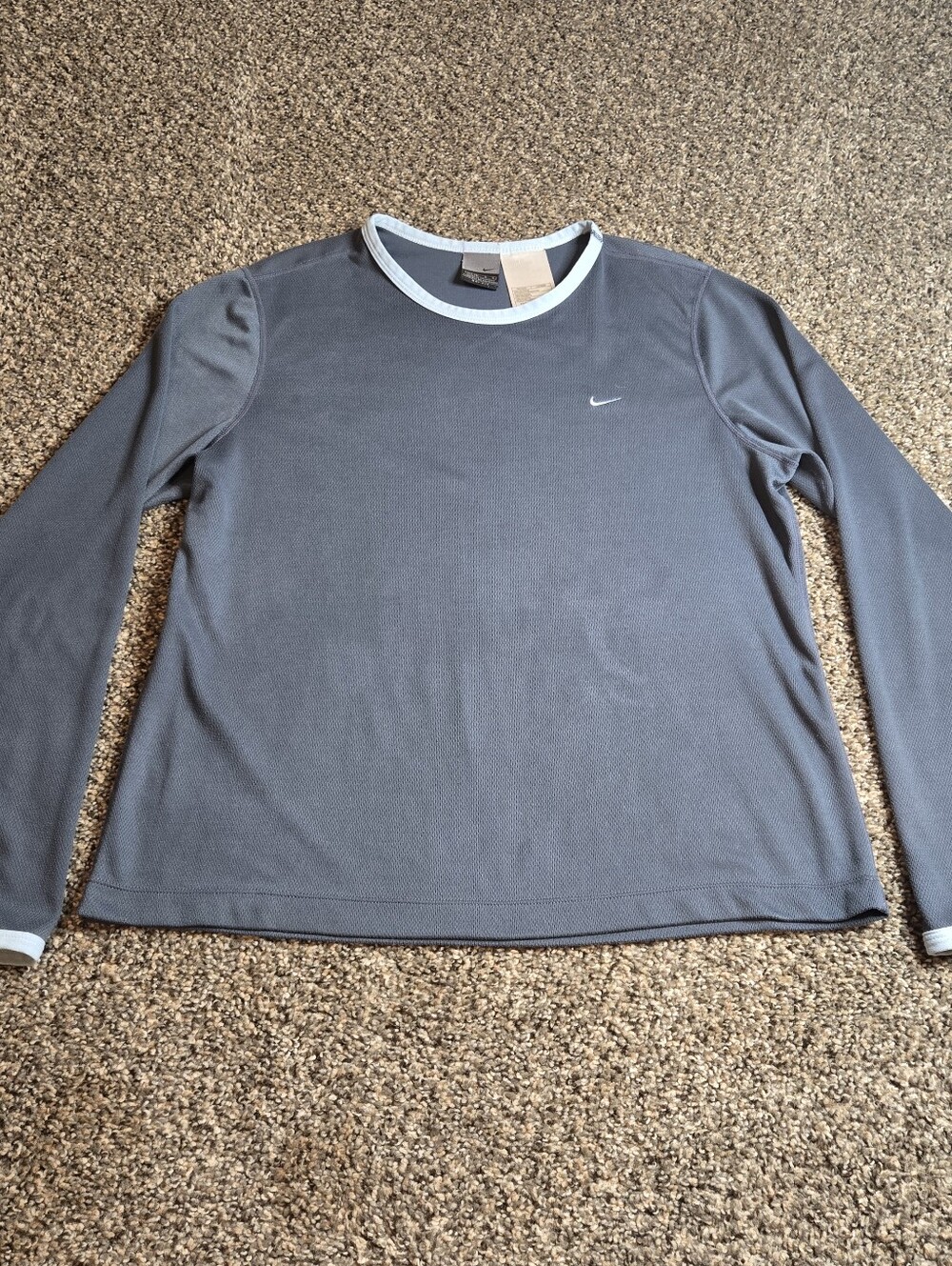 Y2K Vintage Nike Blue Dri-Fit Crew Neck Long Sleeve Athletic Top Womens Large